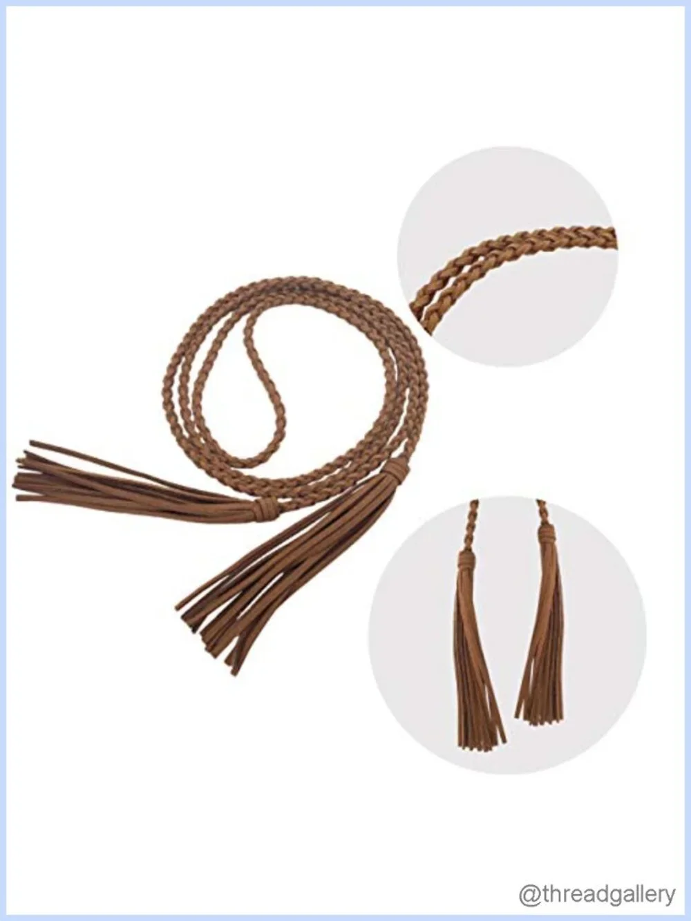 PU Leather Braided Rope Tie Belt Skinny Waist Tassel Boho